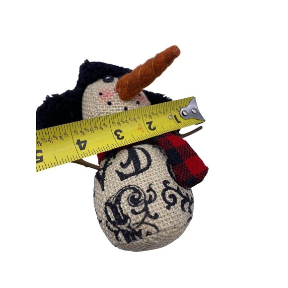 Fur Trapper Hat Snowman Stuffed Plush Christmas Ornament Country French Script - Picture 8 of 8